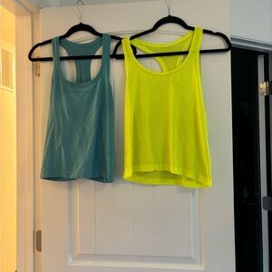 lululemon athletica Teal and Neon Yellow swifty tech Tank Tops